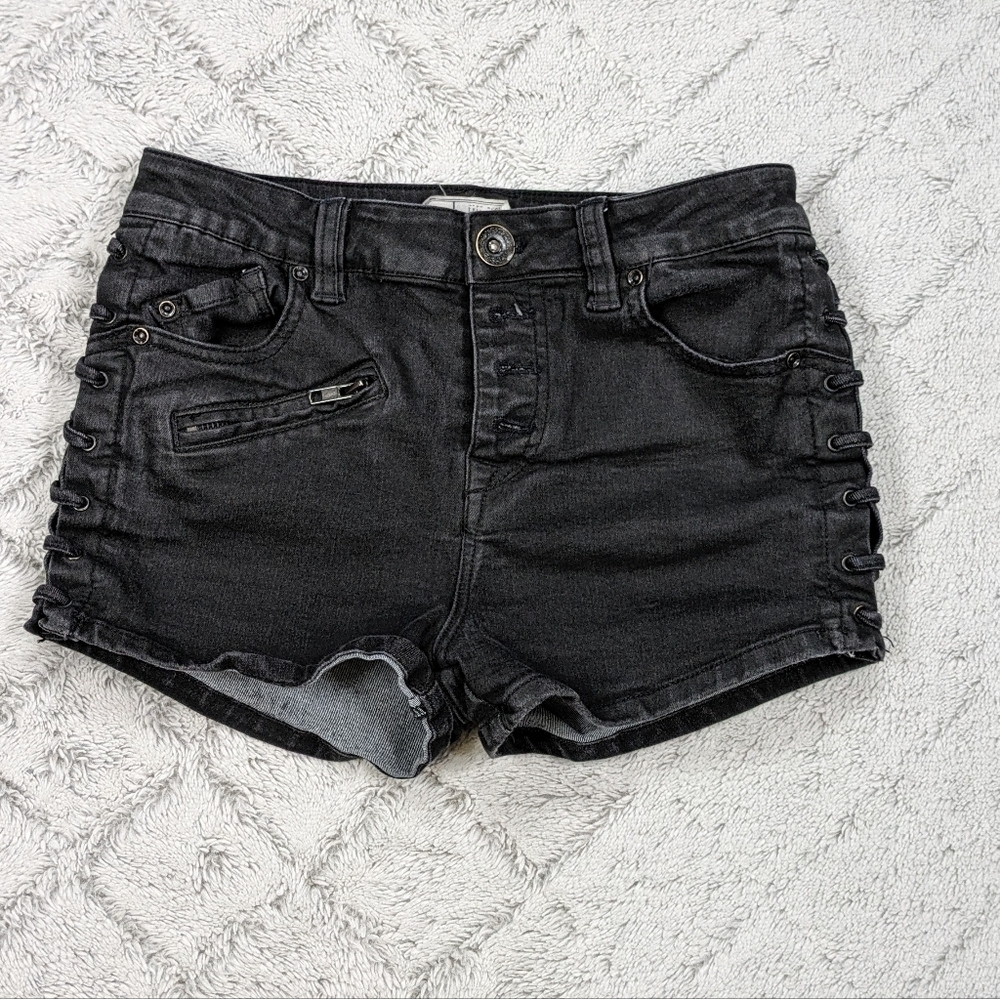 Free People Shorts Women's 26 Black Coated Lone Ranger Lace Sides Button Fly